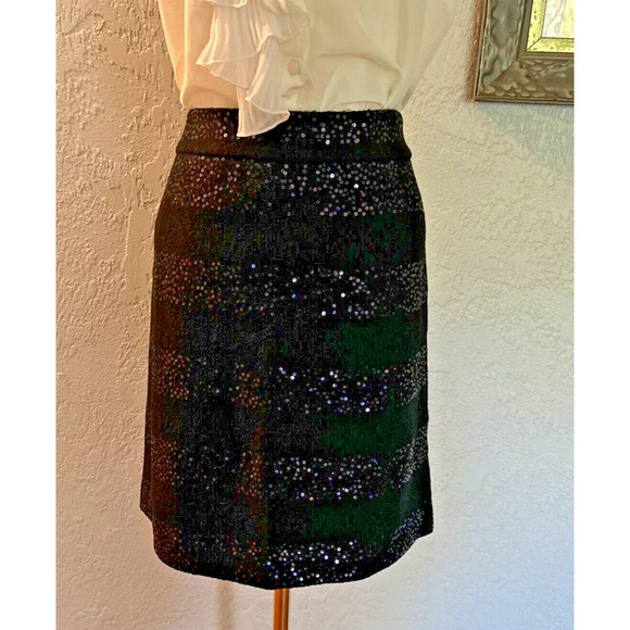 Sequin Skirt  NWT Women Size 4 Black Lined Above Knee Party Ann Taylor Loft - Picture 4 of 9